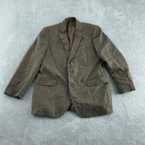 Mens Plaid Blazer Brown Wool 2-Button Single Breasted Lined 42R 4214